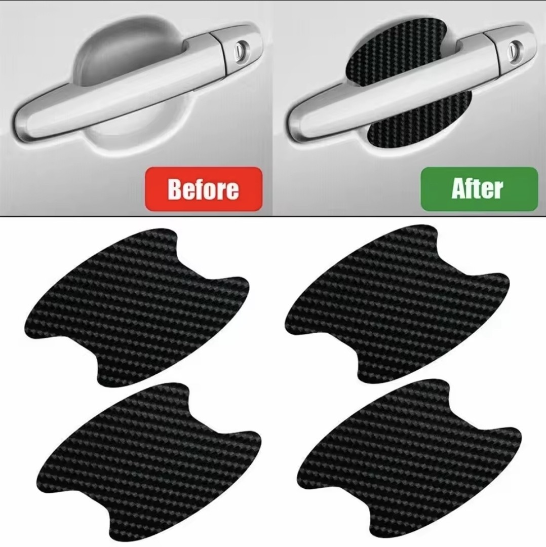 ​4x Carbon Fiber Car Door Handle Protectors Anti-Scratch Guard Universal | Black