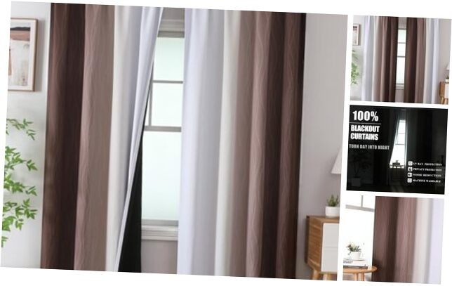 Ombre Blackout Curtains for 52″W x 84″L (Pack of 2) Brown and Greyish White