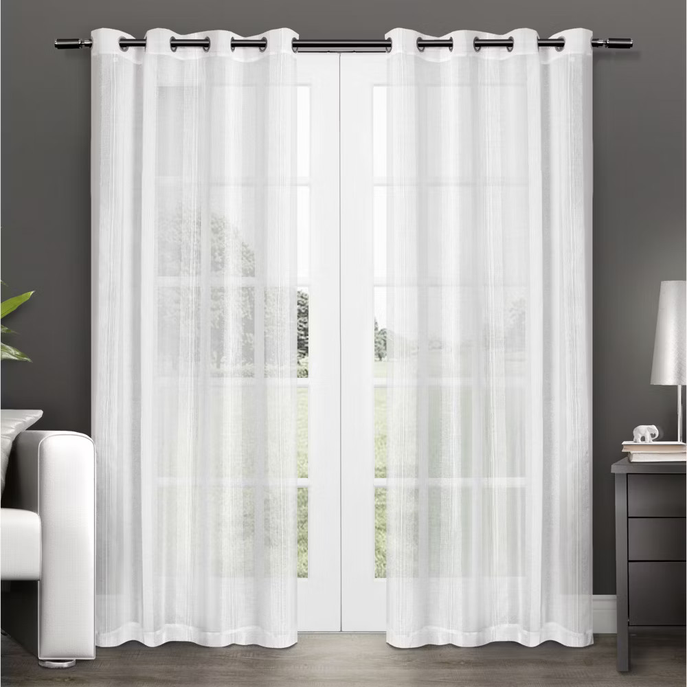 EXCLUSIVE HOME Penny Sheer Embellished Stripe Grommet Top Curtain Panel