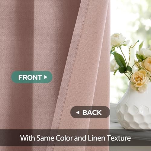 100% Linen Blackout Curtains for Bedroom, 52″W x 84″L (Pack of 2) Blush Pink