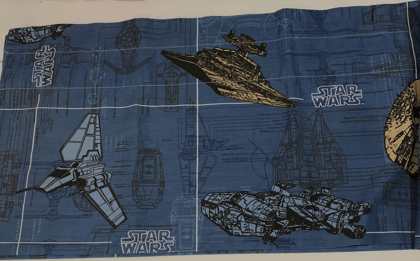 1997 STAR WARS Window VALANCE 82′ x 17″ Starship Diagram Print FALCON Spaceships