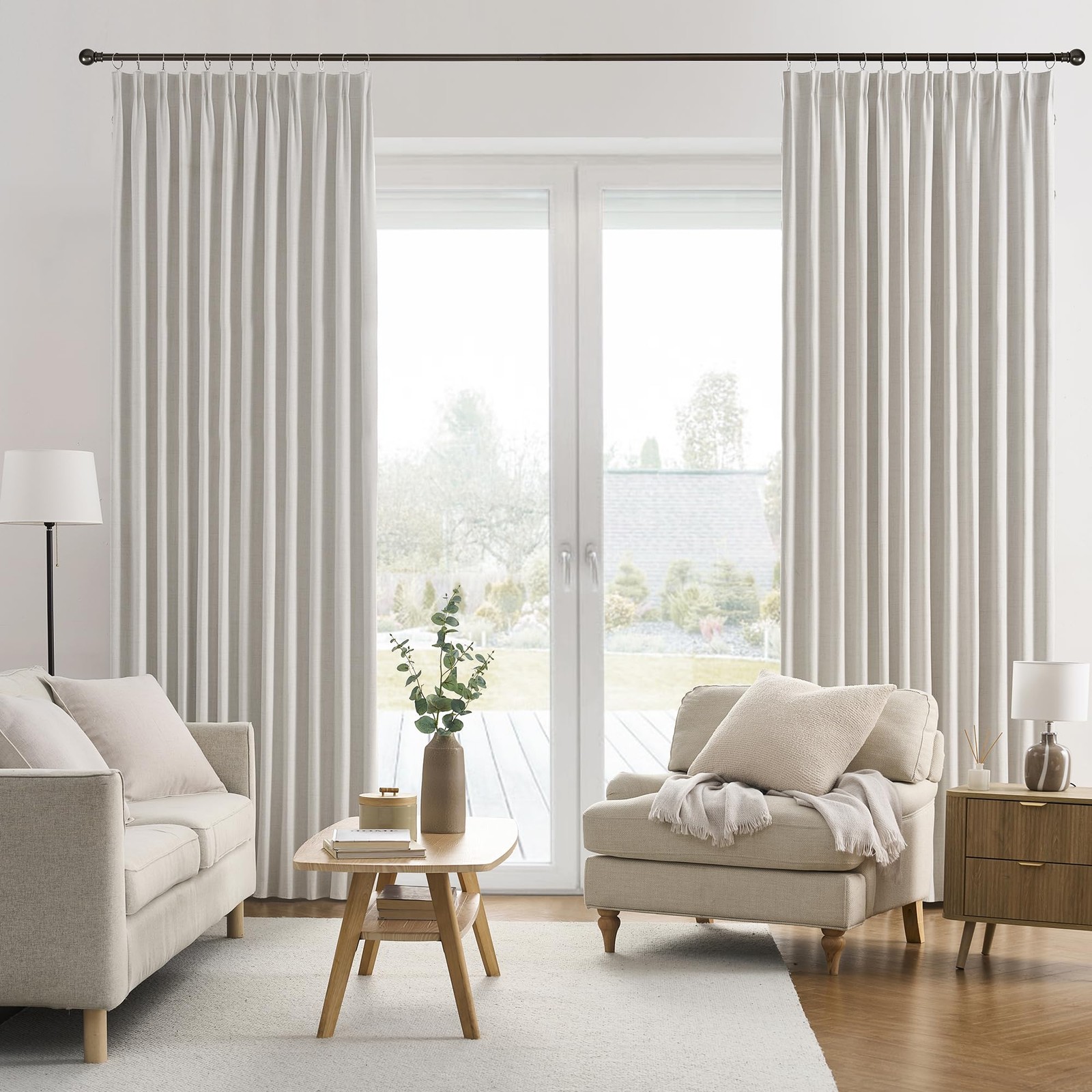 144 Inch Blackout Curtains 2 Panels Linen Textured 2 Story Extra Long Noise R…