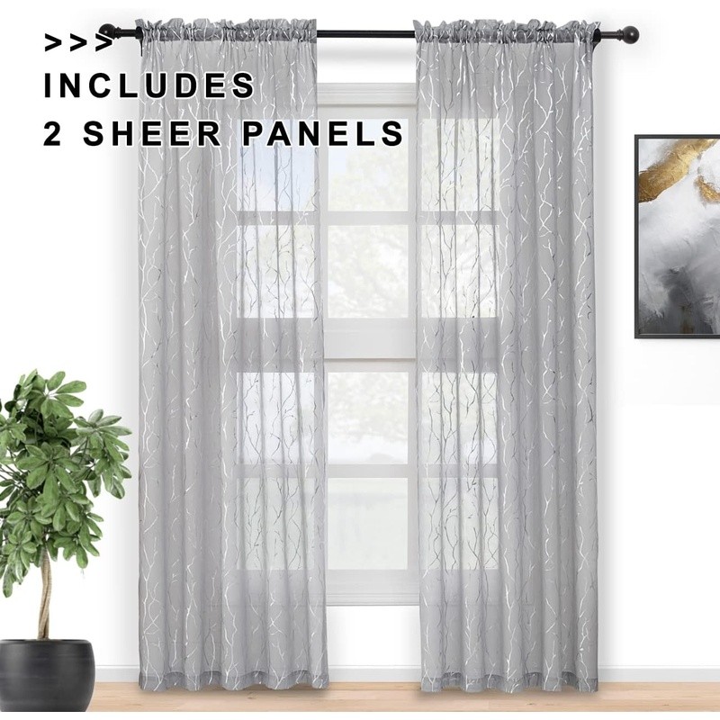 Elegant Tree Branch Sheer Curtains Organic Design Soft Voile Drapes Windows New