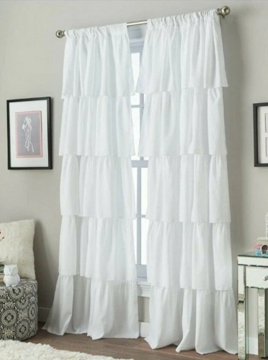 Curtainworks Flounced Ruffle Rod Pocket Curtain Panel, 42X63 in White