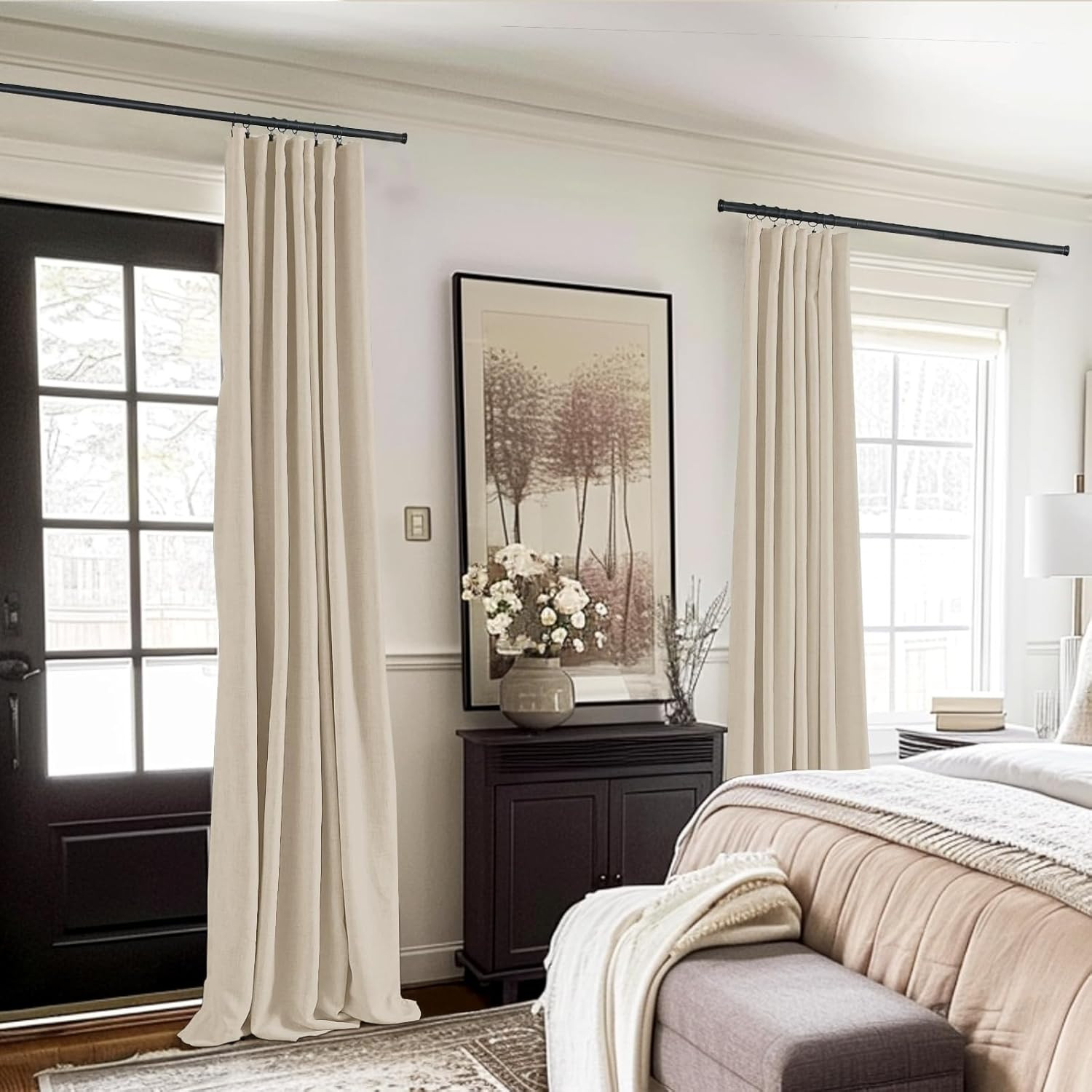 Full Blackout Curtains for Bedroom 84 Inch Length 2 Panels Set, Clip Rings/Rod P