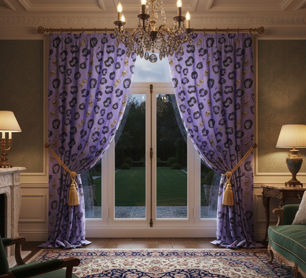 Skull Leopard print Window Curtains, Dense Floral Panel, Living Room 70% Ligh
