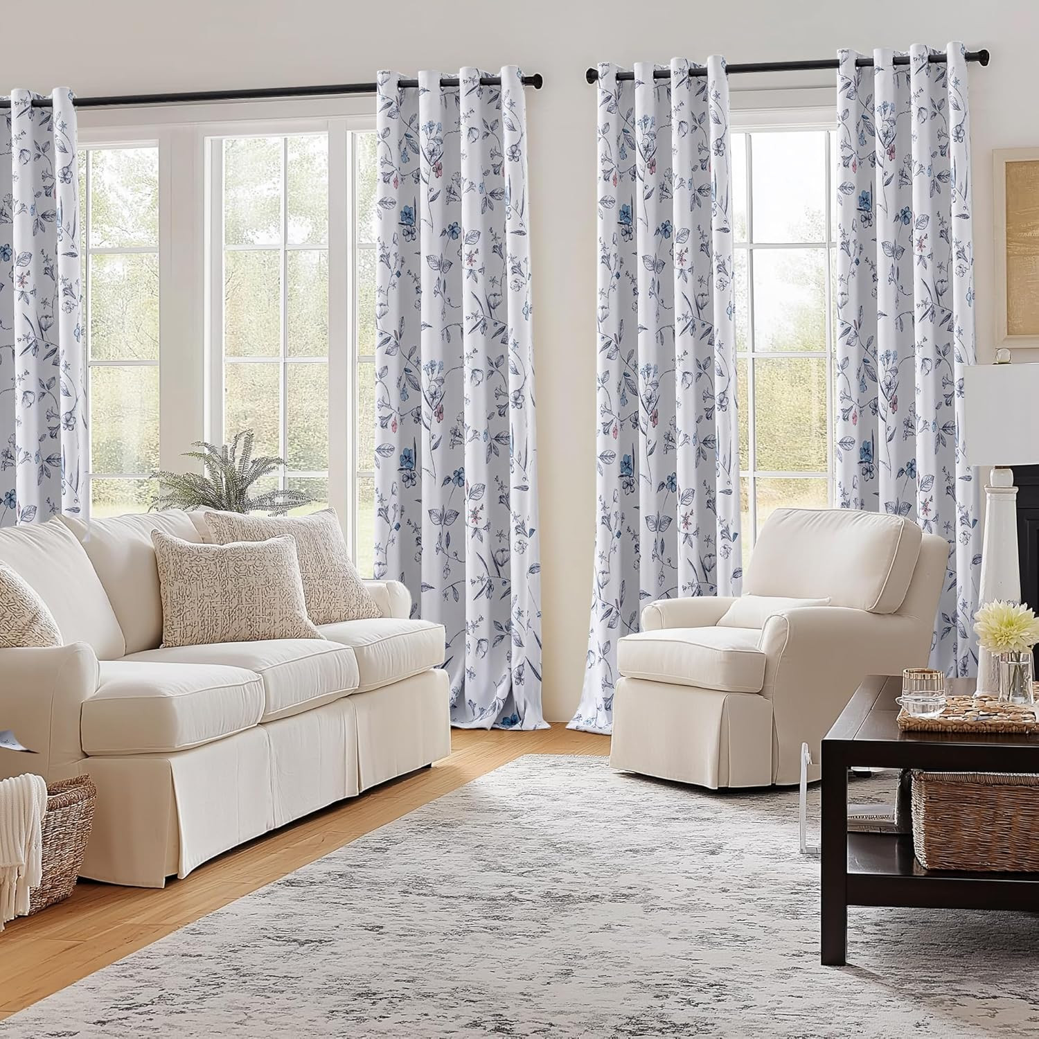 100% Blackout Floral Curtains 84 Inches Long 2 Panels for Bedroom Living Room Na