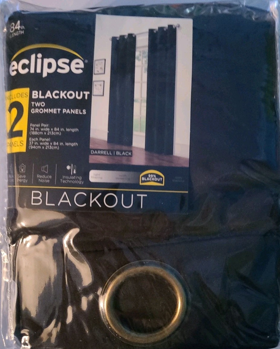 Blackout Curtain Panel Pair (2) 74”x84” Black Eclipse Darrell BRAND NEW!