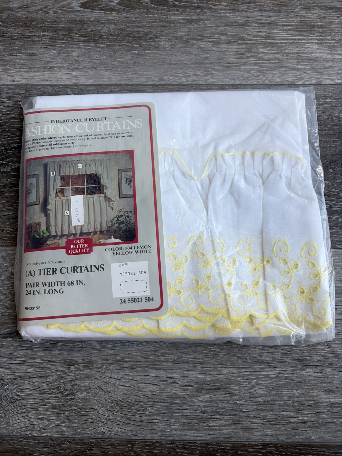Sears Eyelet Window Fashions (A) Tier Curtains Pair 68 W x 24 L Vintage Lemon