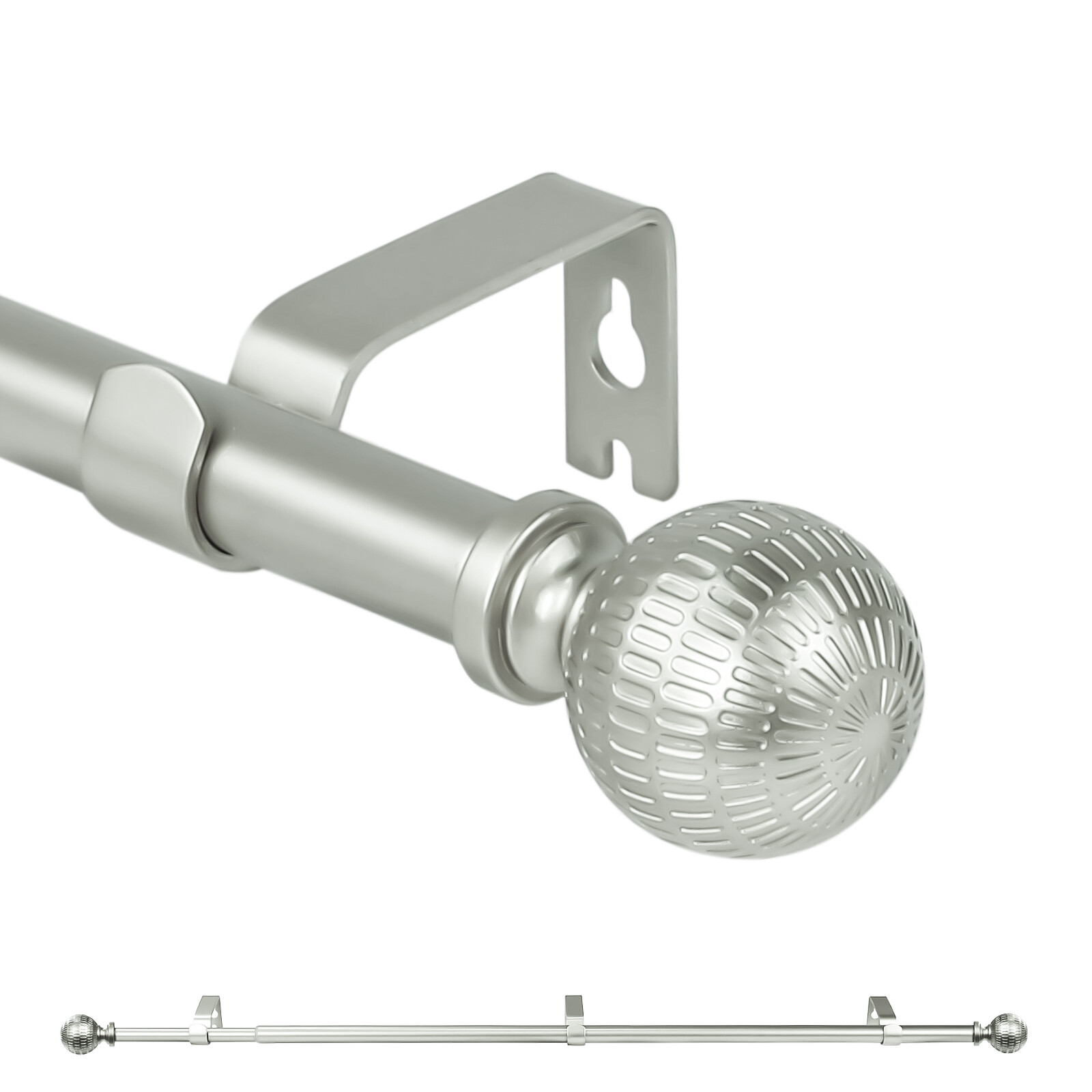 5/8″ Single Telescoping Curtain Rod with Reticulated Ball Finials, 28″-120″