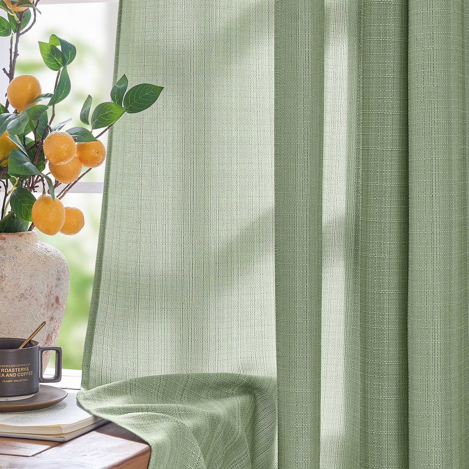 Linen Textured Curtains for Living Room Heathered Grommet Top Light Filtering