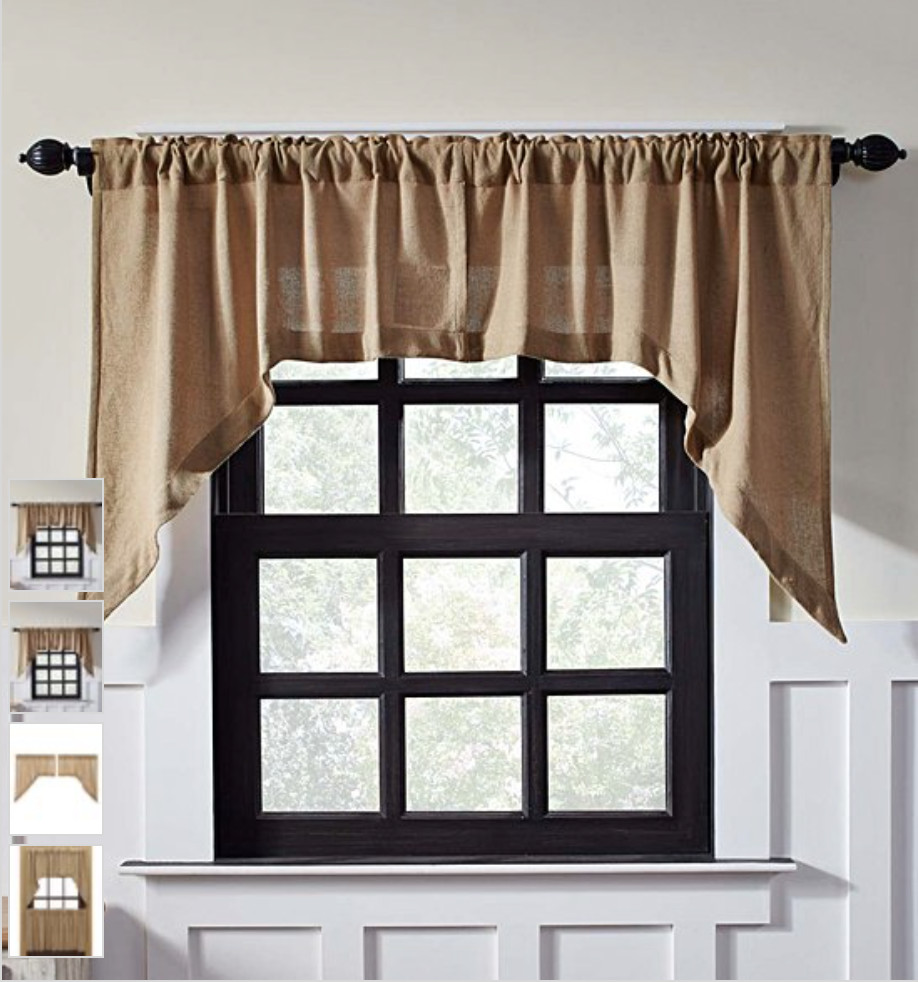 VHC Brands Sheer Window Curtains Natural – Set of 2 Burlap Swag 36x36x16