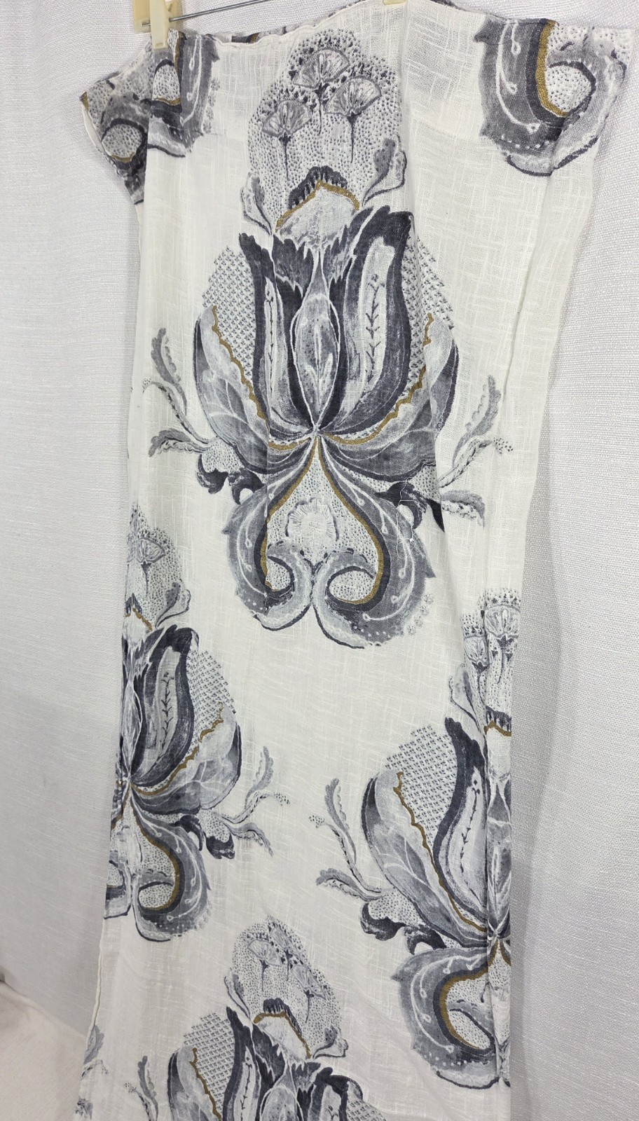 Anthropologie Botanical Curtain Panel White Blue Gray Gold Cotton Floral 84×48