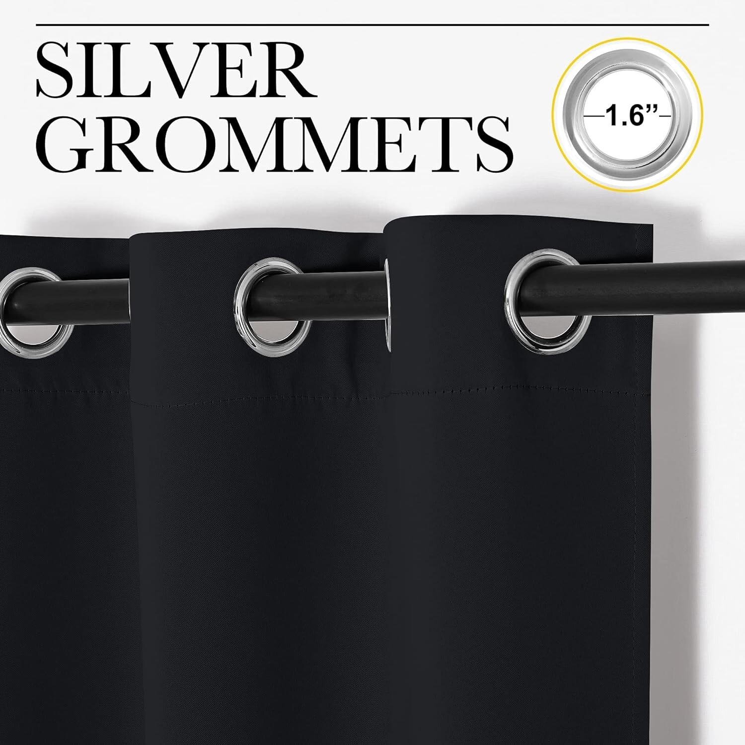 2 PCS Black 90″L x 42″W Solid Grommet Darkening Privacy Curtains For Bedroom