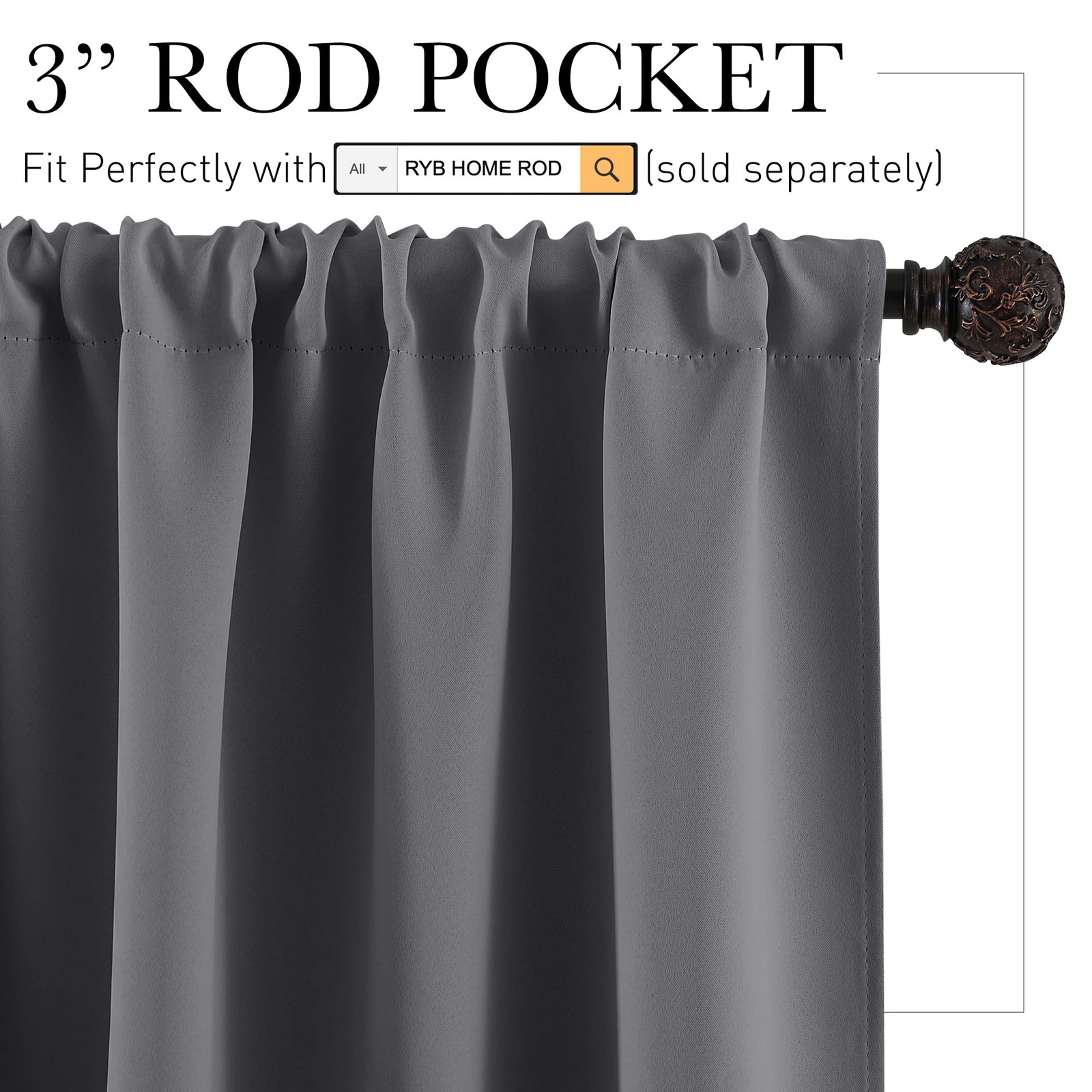 RYB HOME 2-Pack Grey Blackout Drapes W42 L36, Insulated Privacy Window Tiers