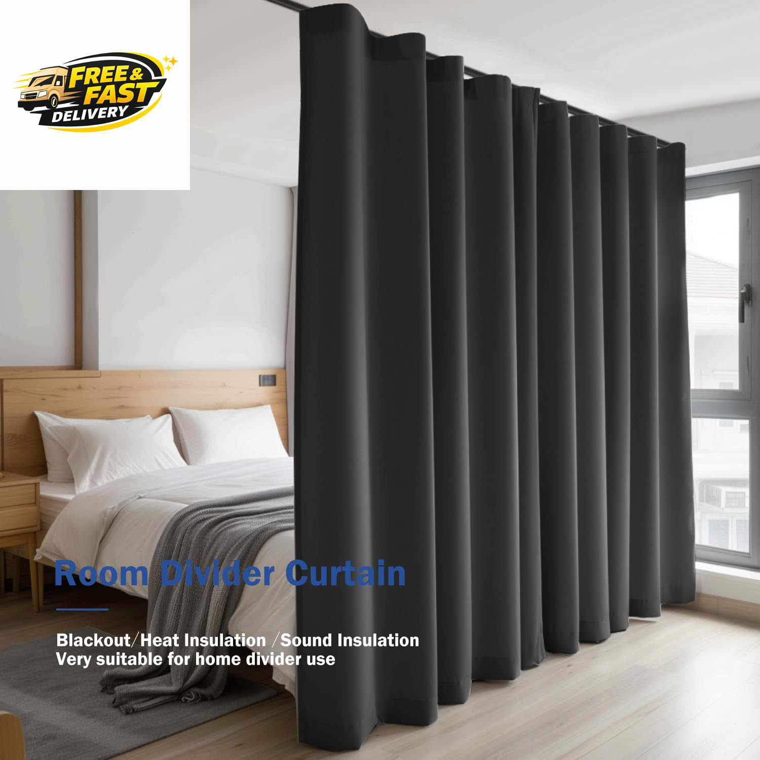 Room Divider Curtains, Blackout Ceiling Track Curtains with Hooks Wall Dividers