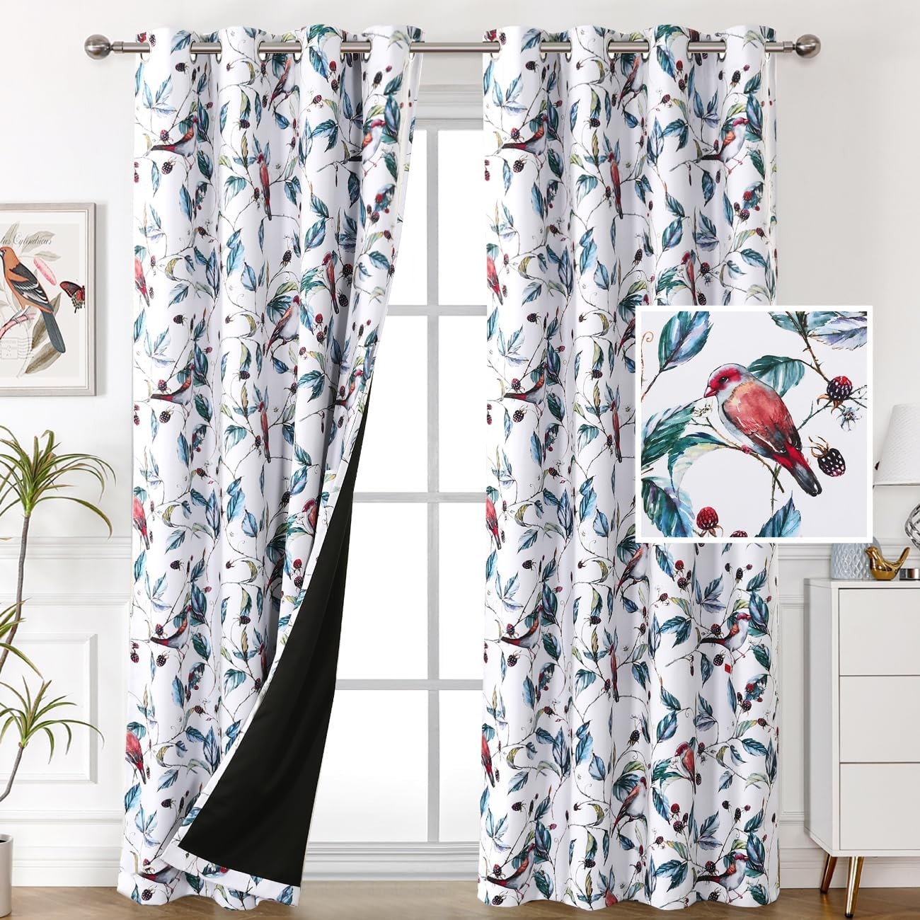 100%Blackout Curtains84»L 2Panels Set Printed Drapes Thermal Insulated Curtains