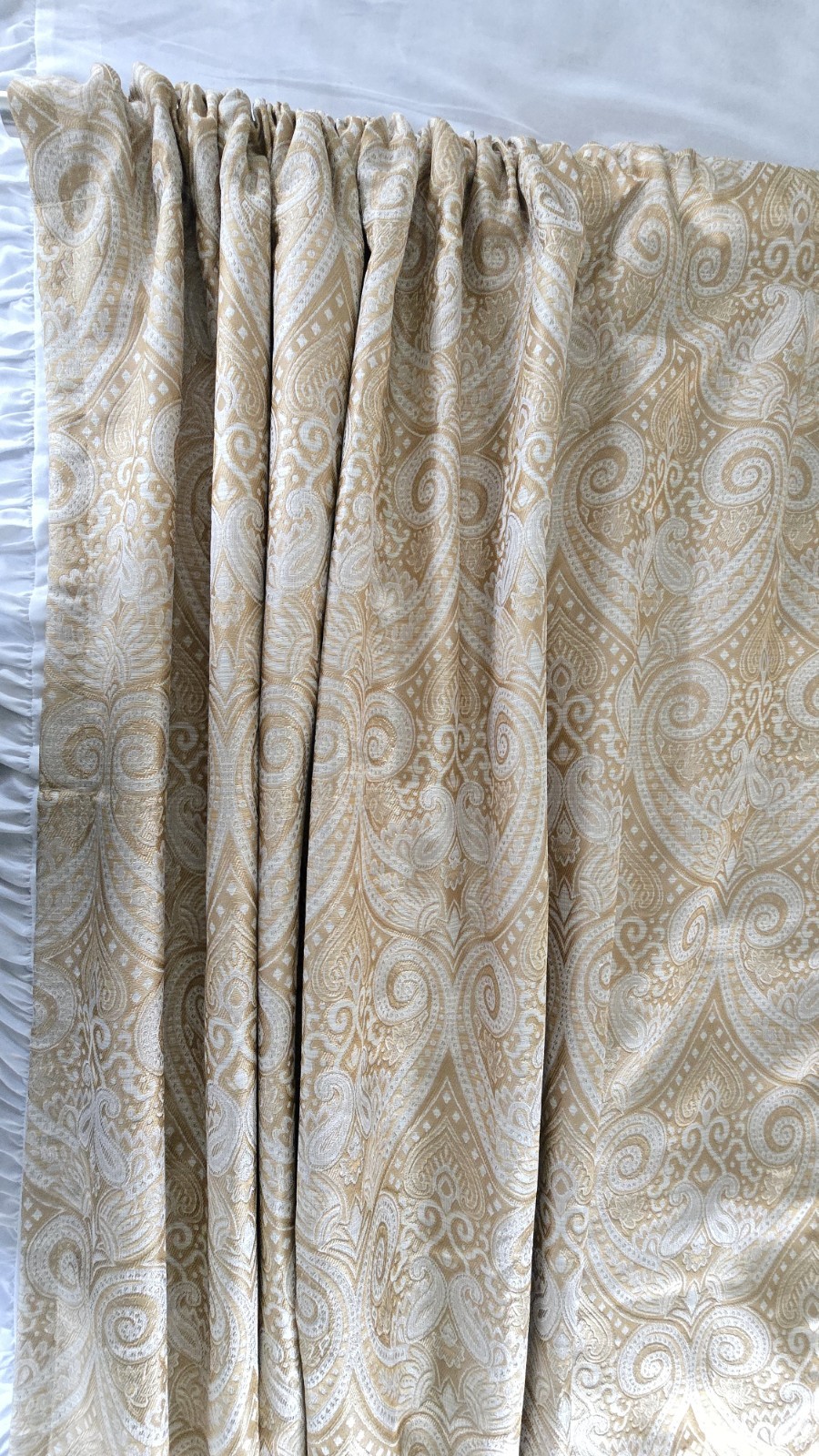 Jacquard Brocade Damask 2 Curtain Panel Set 50×84 Gold Cream Beige Lined