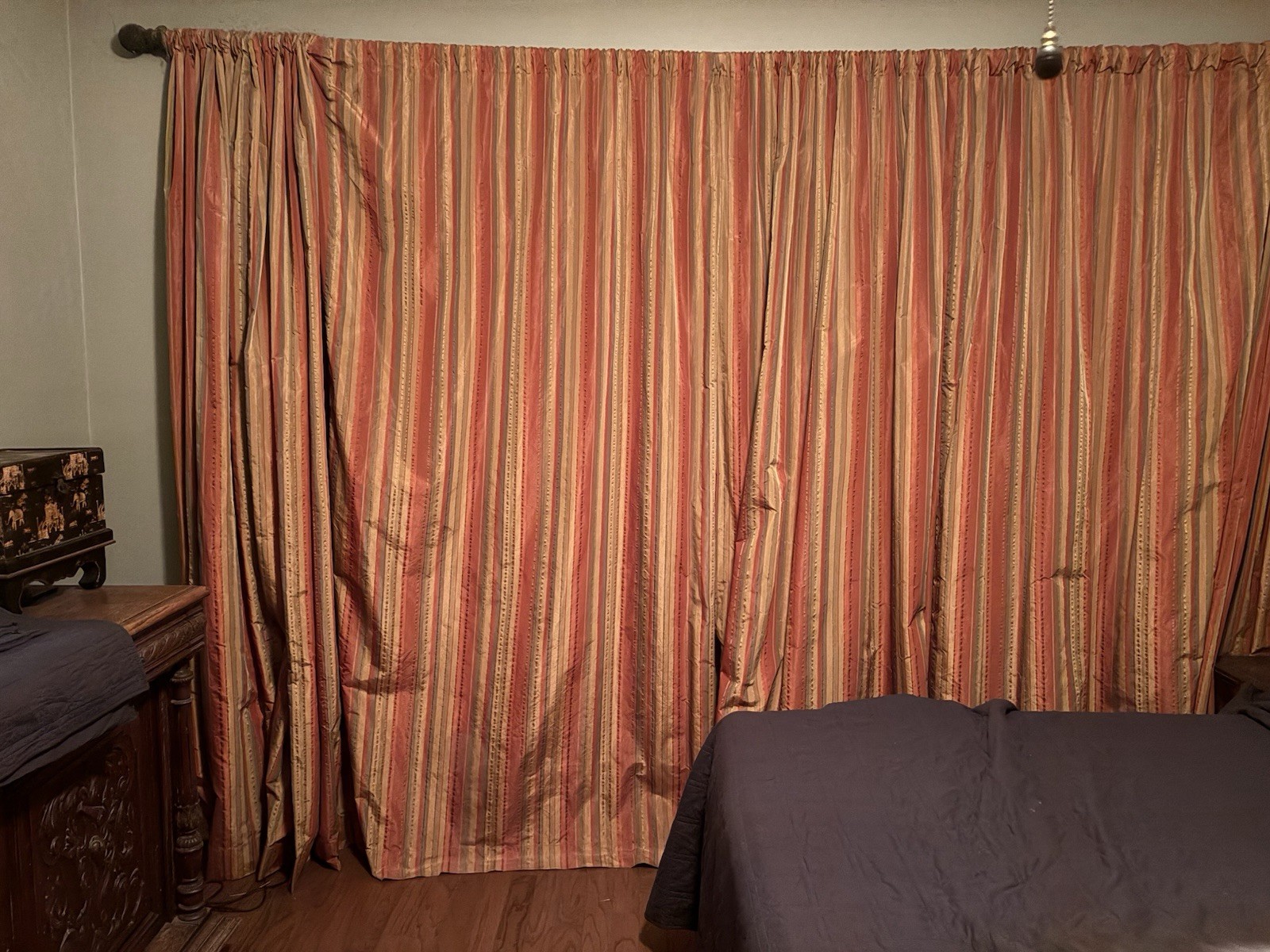 Striped Red Gold Green Rod Pocket Window Curtains & Drapes for Bedroom