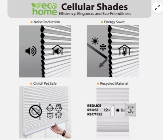 NEW Mainstays Cordless Polyester Blackout Cellular Shade, White, 47″ x 72″