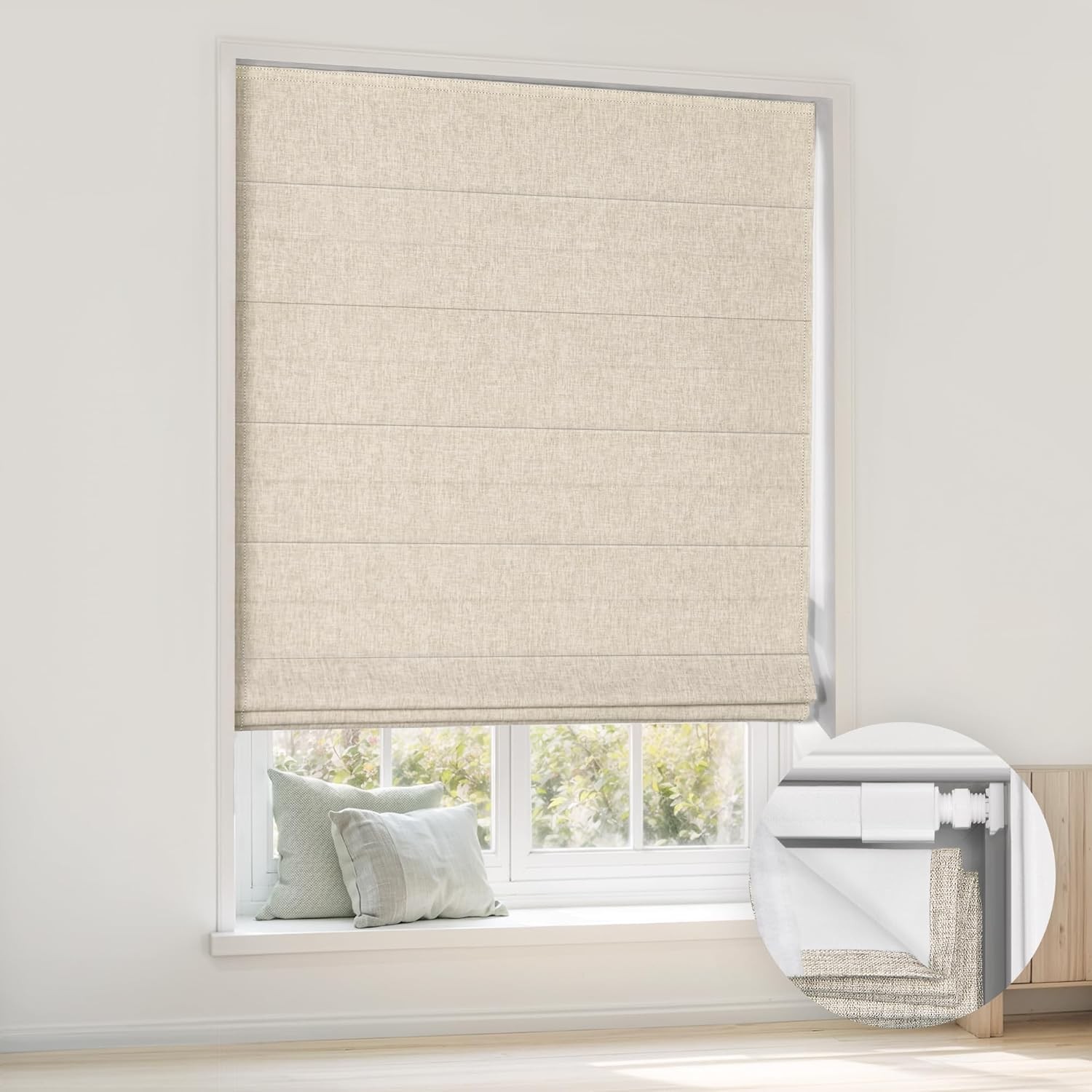 LazBlinds Cordless Roman Shades – No Drill Easy Install Window Blinds 34” X 64”