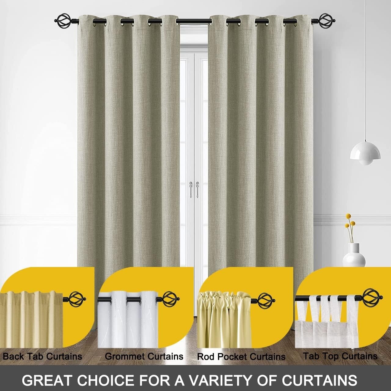 Curtain Rods for Window 3/4″ Standard Single Curtain Rod With Crystal Glass Ball