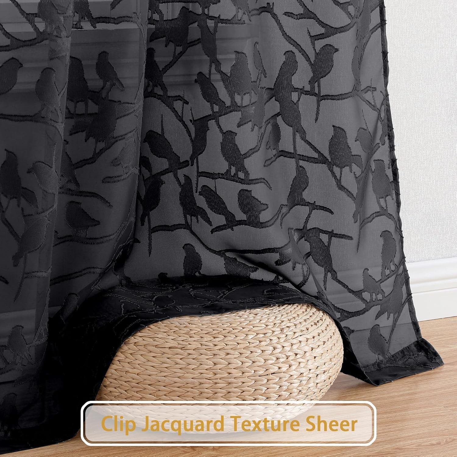 Sheer Black Curtains 63 Inches Long, Light & Airy Privacy Textured Sheer