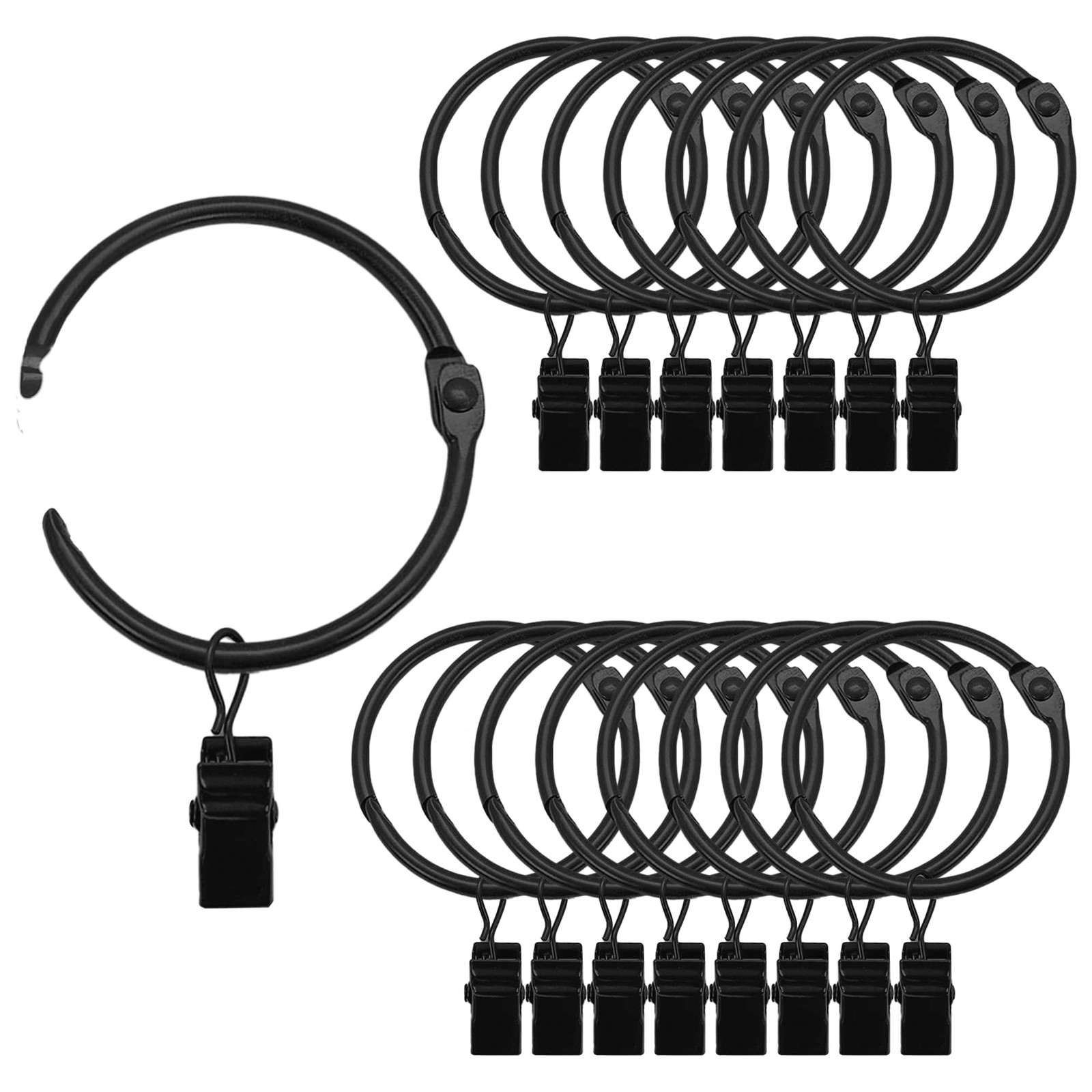 Black Curtain Rings with Clips 2 Inch, 18 Pack 2″ Metal Openable Curtain Clip…
