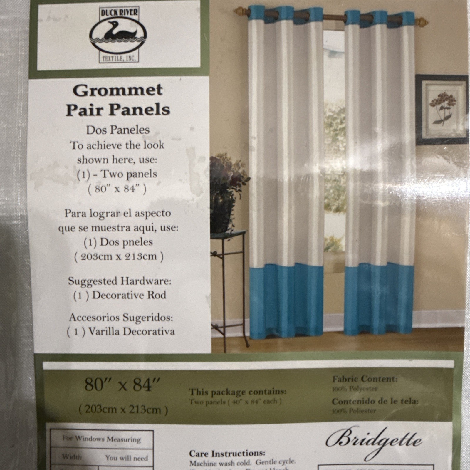 Bridgette Grommet Pair Panels Value Pack (2 Pack) White And Teal New