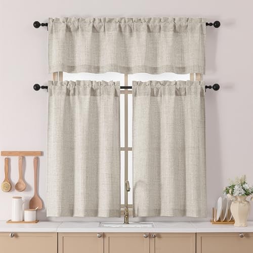 Valance for Windows, Light Filtering Faux Slub 60″W x 16″L (Pack of 1) Linen
