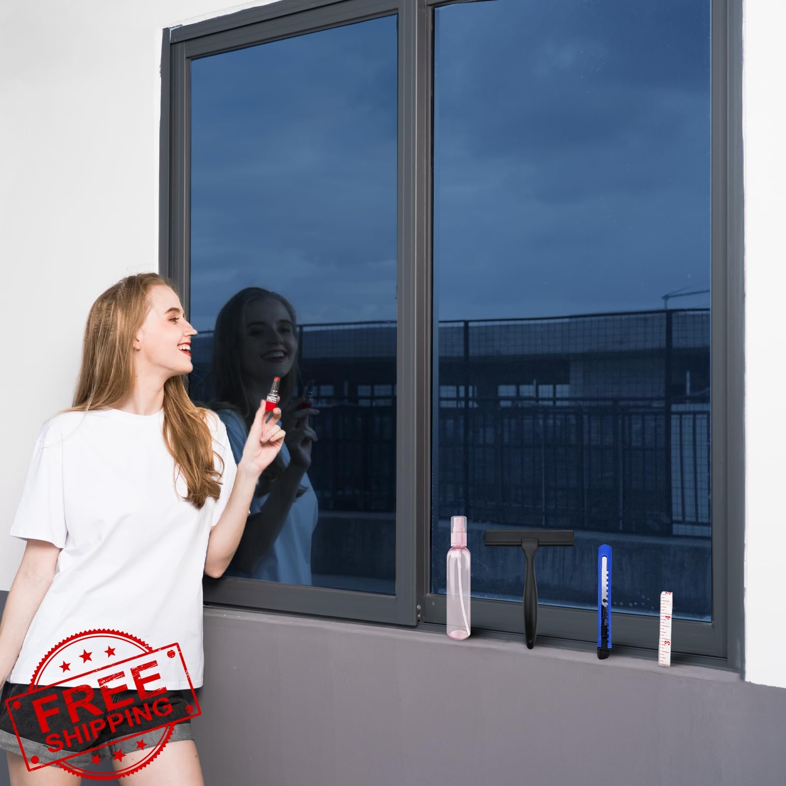 Blue Window Film Static Cling 35.4×78.7 Inch Privacy Tint Anti-UV Tools