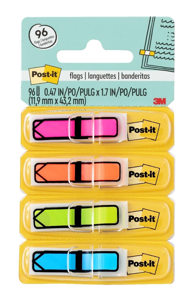 Post-it Arrow Flags, 0.47 in. x 1.7 in., 0.2″ x 2.8″, Assorted Bright Colors