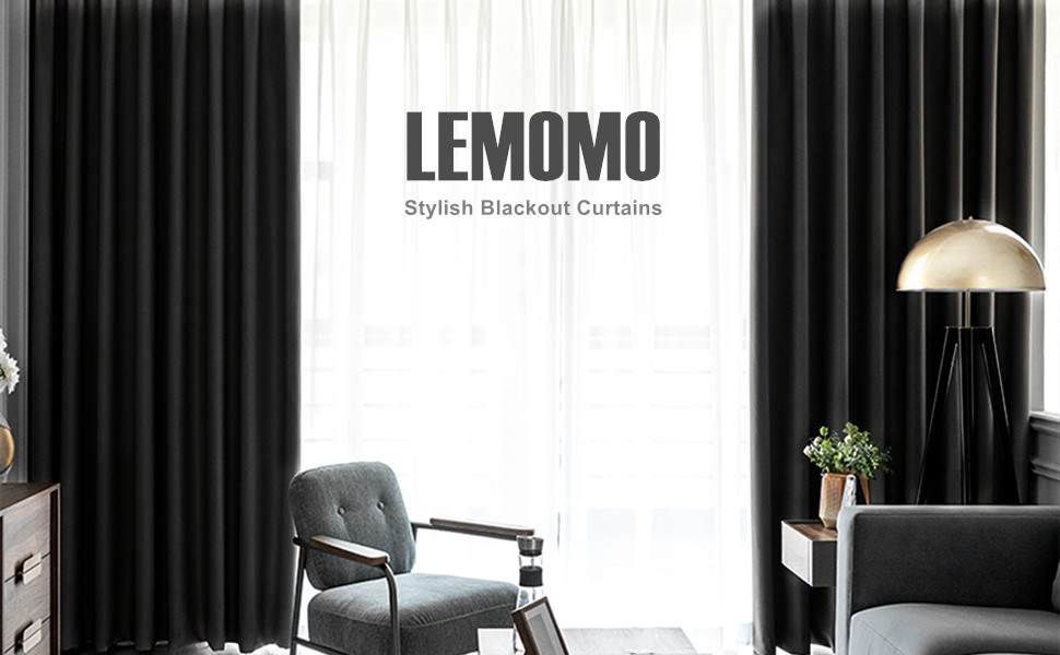 Black Thermal Blackout Curtains/38 x 63 Inch/Set of 2 Panels Room Darkening