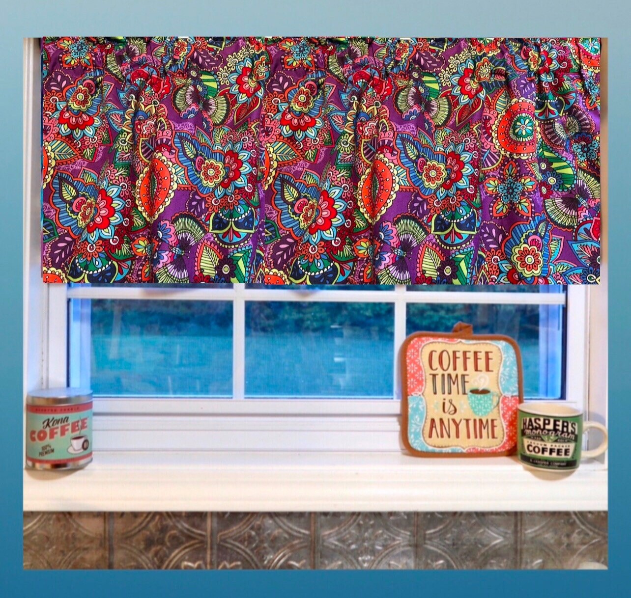 Purple Boho Valance Decor Butterflies And Flowers Home Decor Gift 42″W x 14