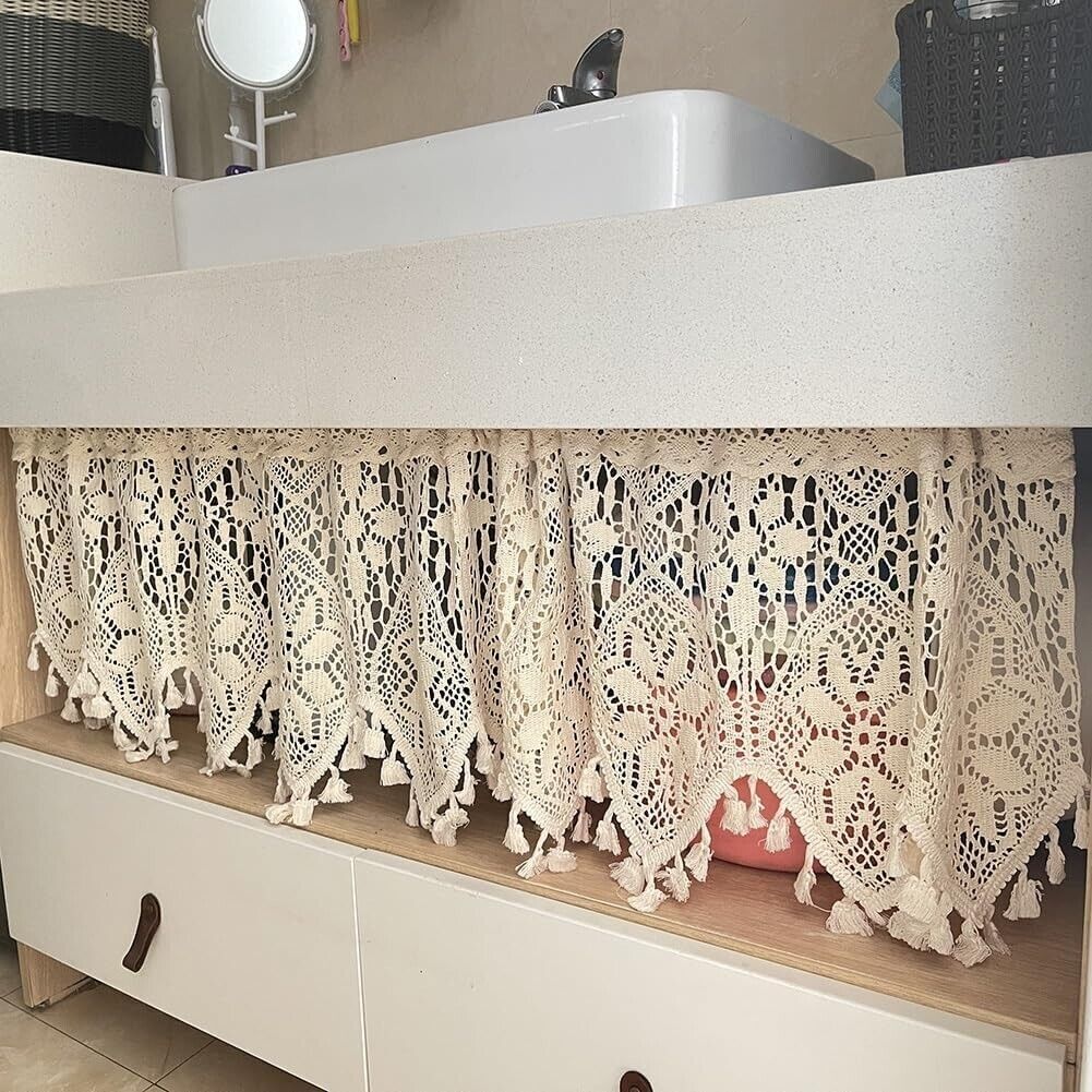Rustic Crochet Lace Kitchen Window Curtain Valance Cafe Tiers Farmhouse Decor