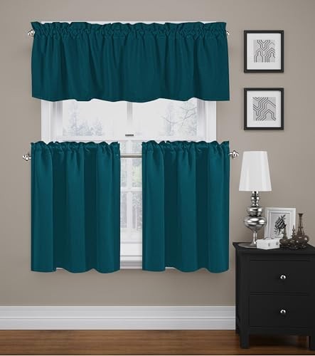 3 Piece Window Curtain Tiers 26″x36″ and Valance 26″W x 36″L (Pack of 3) Teal