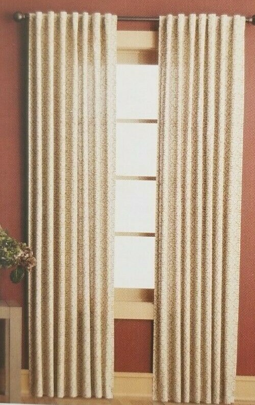 2 Home Tan Medallion Print Window Panels (1 pair) 108″ x 84″ NIP