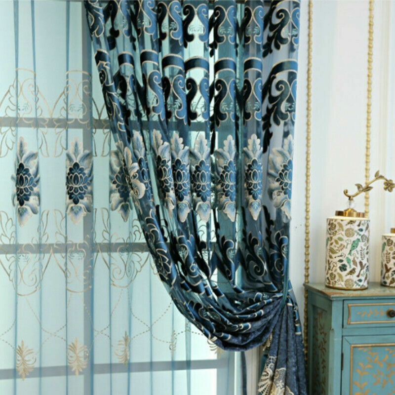 Chenille Blackout Curtain Water Soluble Embroidery Window Tulle Draped Hooks –
