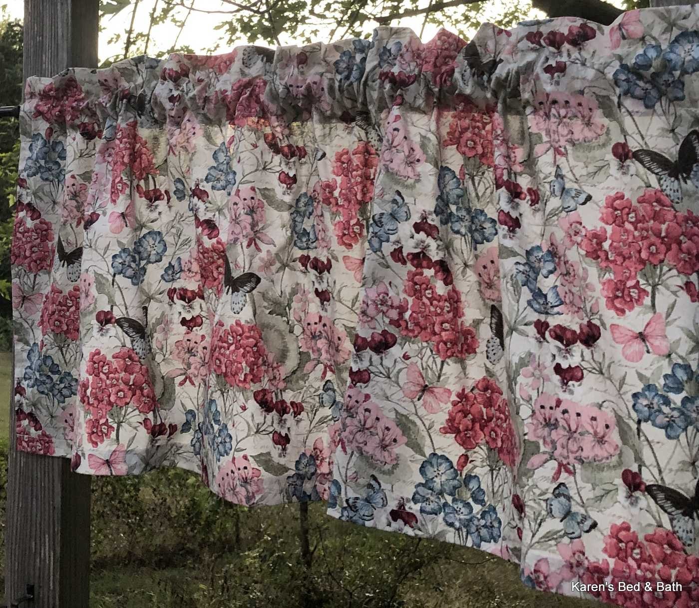 Butterfly Floral Garden Burgundy Pink Blush Flowers Handcrafted Valance t3/12