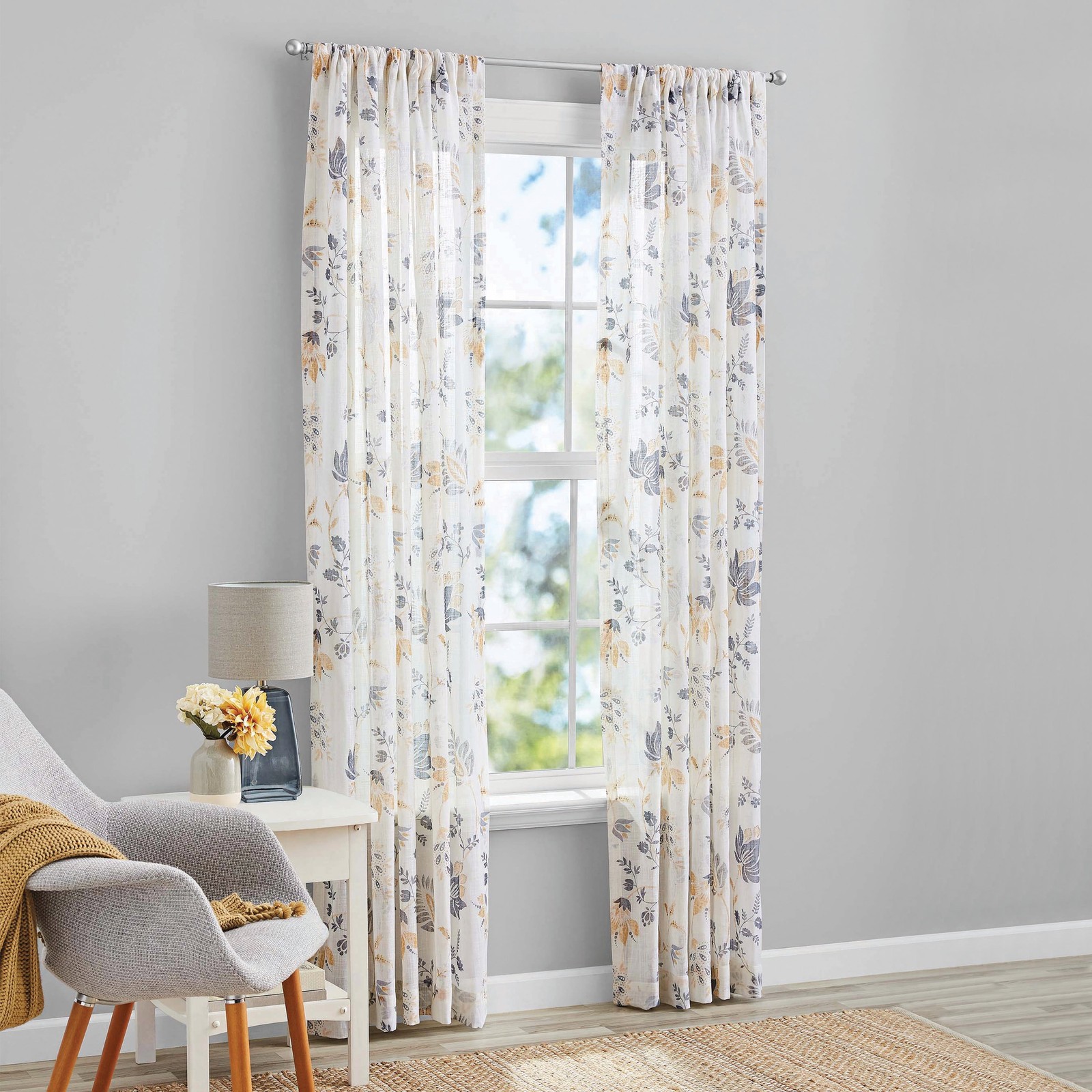 100% Cotton Indoor Sheer Rod Pocket Single Curtain Panel , White , 50″ W x 63″L