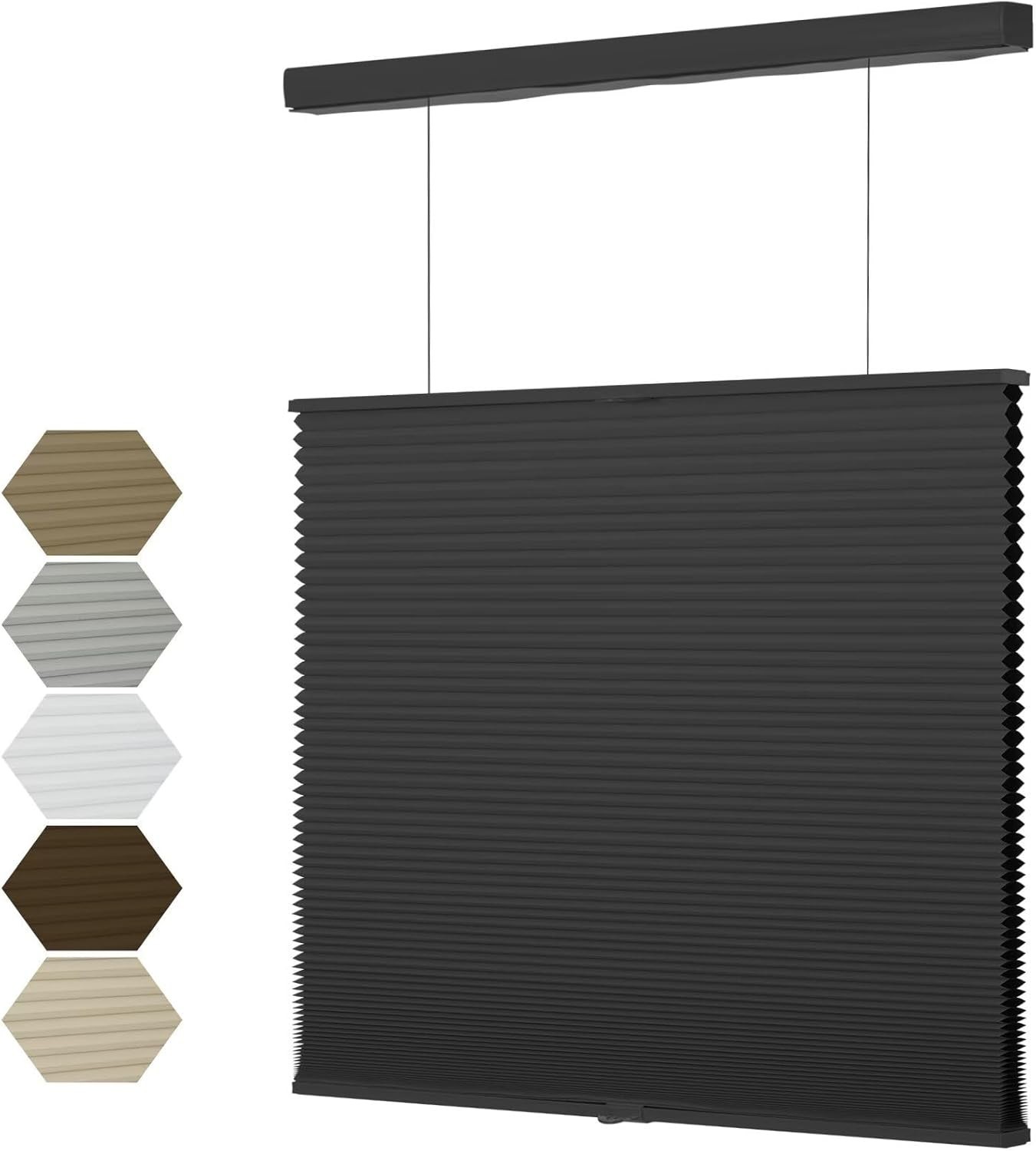 Top Down Bottom Up (TDBU) Cellular Shades, 1.5″ Pleated Blinds 30″ Wx72″ H Black