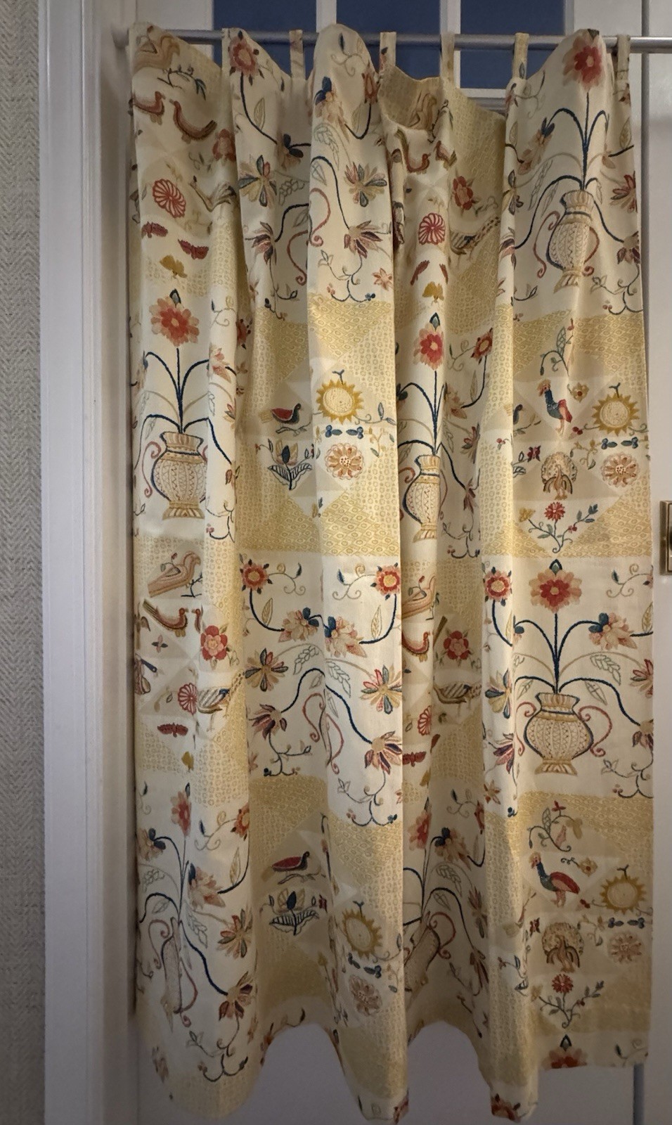 Custom Made Artisan Embroidered-Look Curtain Panel 50×54 Cotton Lined Single
