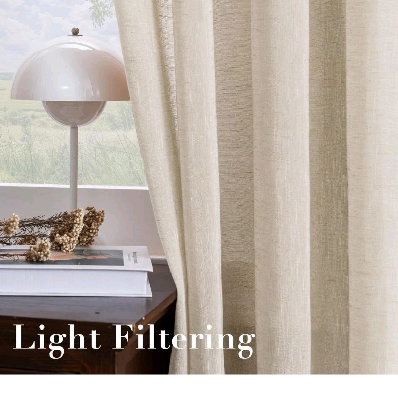 H.VERSAILTEX Natural Linen Sheer Curtains Flax Linen Blended Curtain Panels