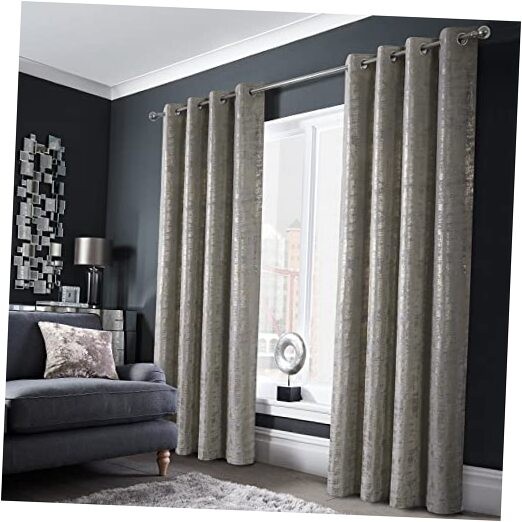 100% Blackout Soft Velvet Curtains 52″W x 63″L (Pack of 2) Silver (Gold Print)
