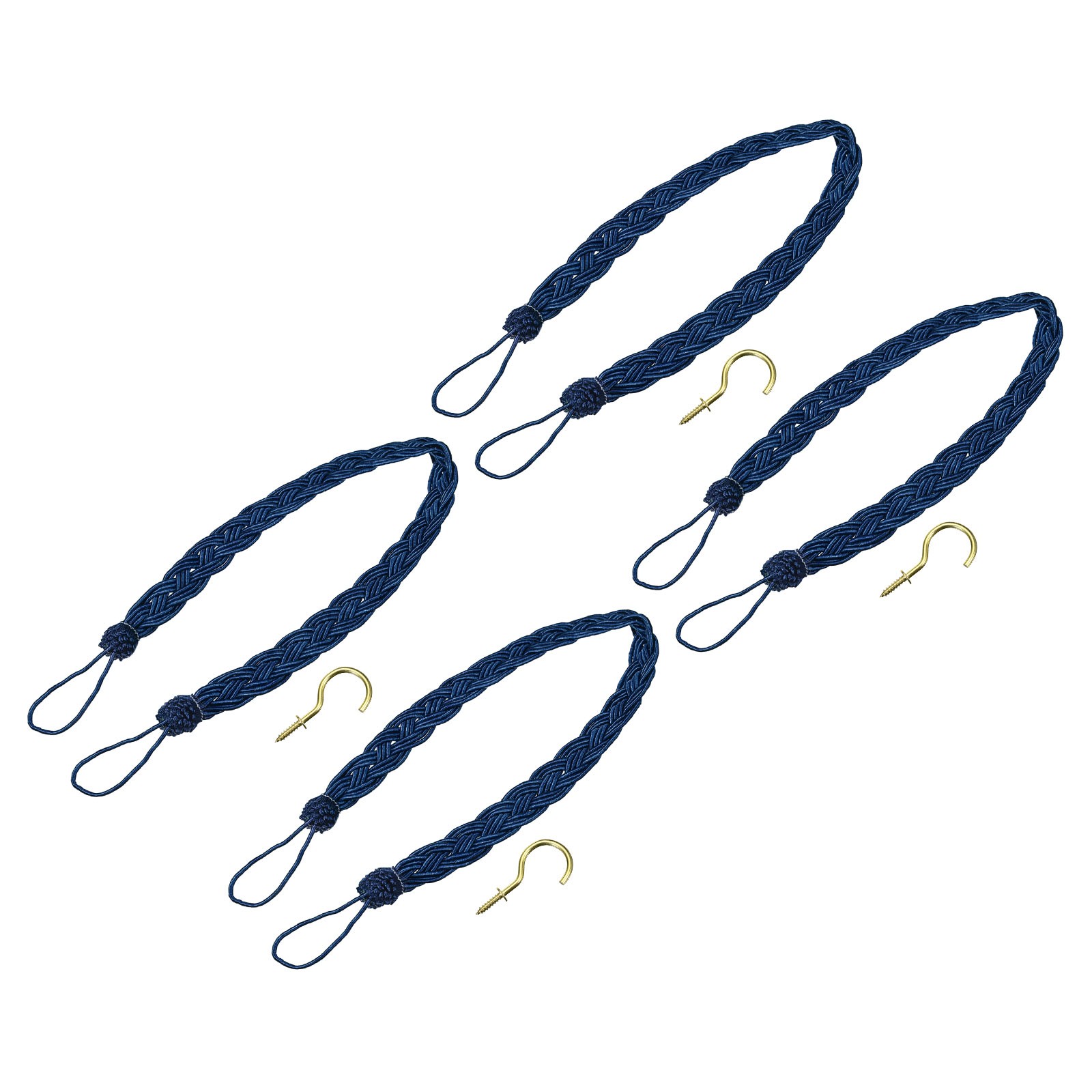 4Pcs 23″ Curtain Tiebacks Braid Drapery Holdback Holder with Hooks Navy Blue
