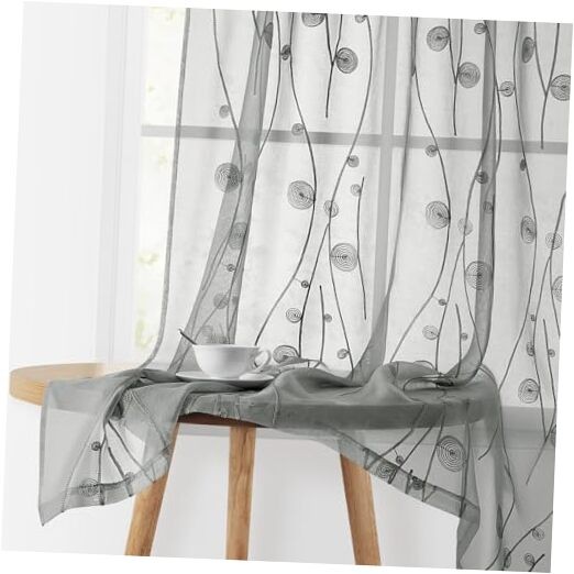 Sheer Curtains 52 X 63 Inches Length 2 Panels 52″W x 63″L (Pack of 2) Grey