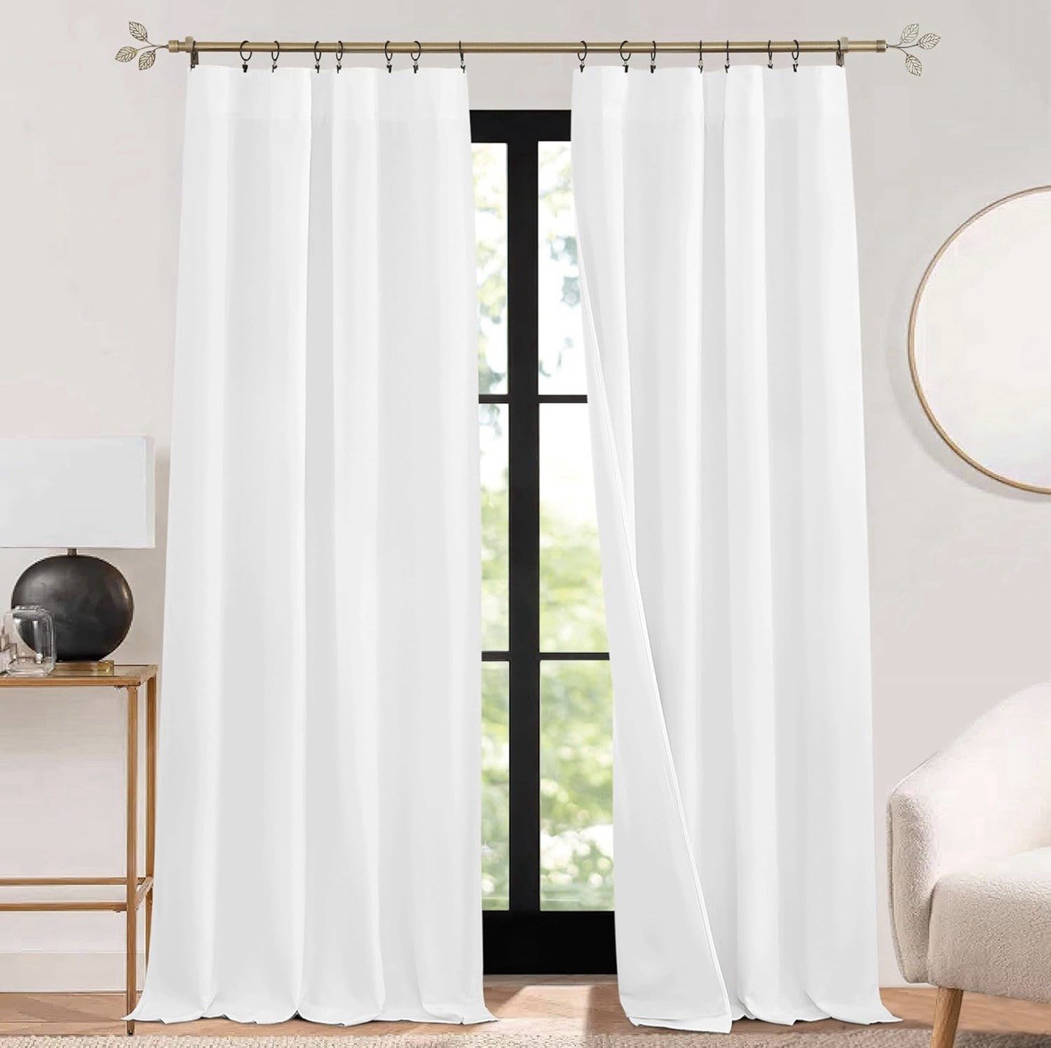 RYB Home Set of 2 Soundproof/Blackout/Insulated Curtain Panels 52”x 84” – White