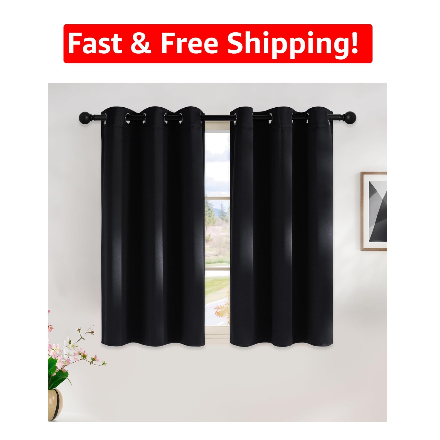 Grommet Top Blackout Curtains 45″ Long – Elegant, Thermal Insulated, 2 Panels