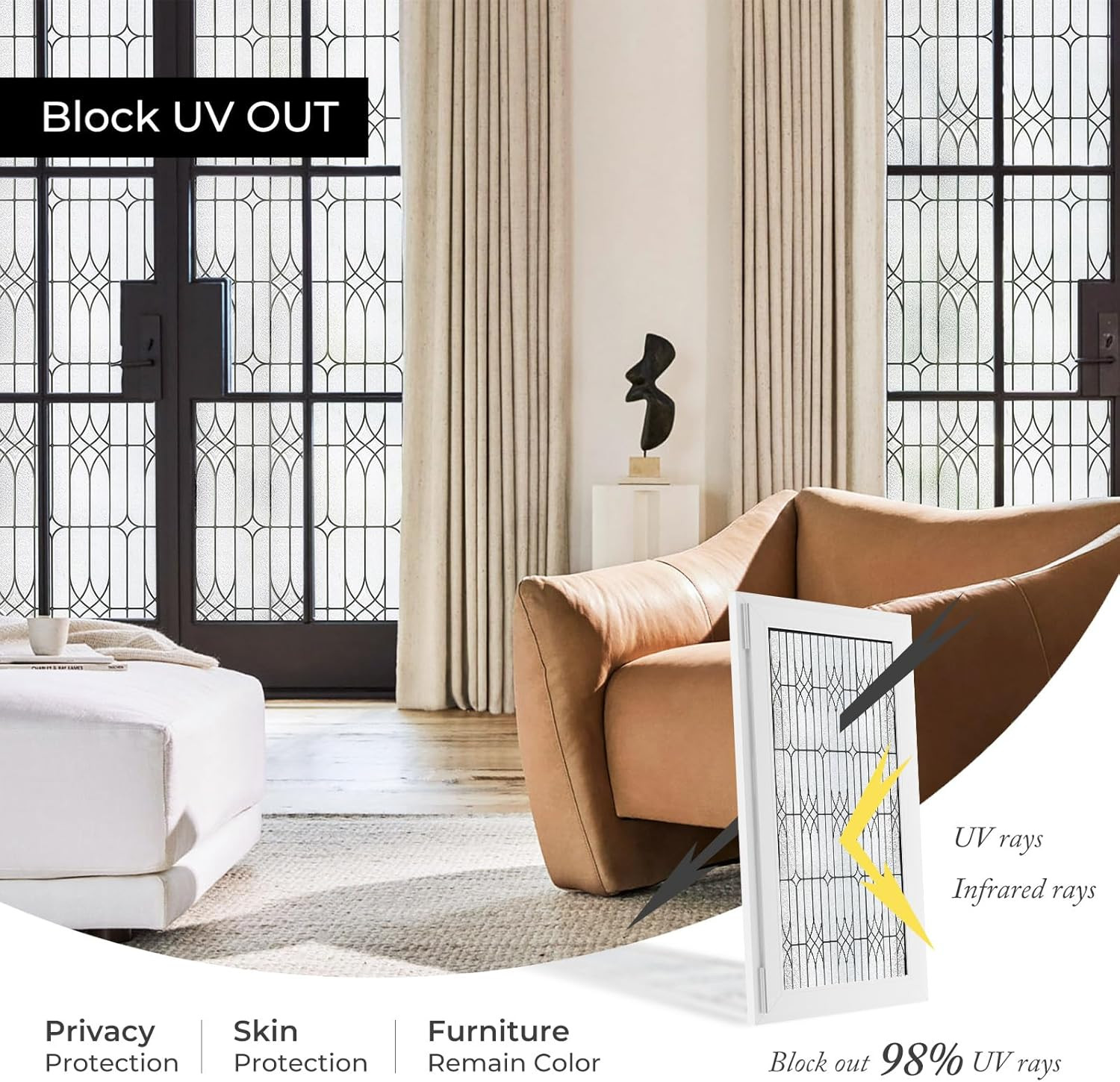 ADD.HERES Window Privacy Film, Stained Glass Decorative Static Cling, Removable