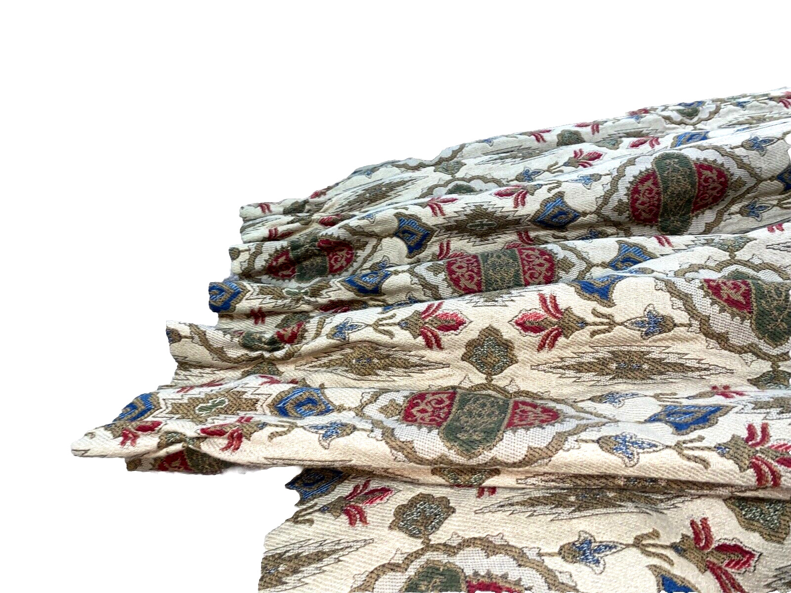 Pair of Stunning Tapestry Curtains Vintage Rug-Print Drapes 104 Long Tan Red 2